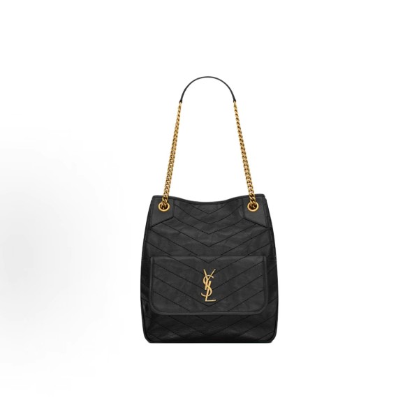 SAINT LAURENT Nikica Sandre vintage herringbone quilted open-line snap-on closed single-shoulder bag, small size for women, black